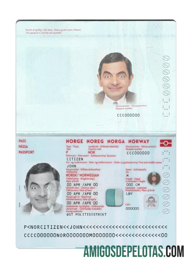 Passaporte da Noruega, novo presente de 2021 exemplo real